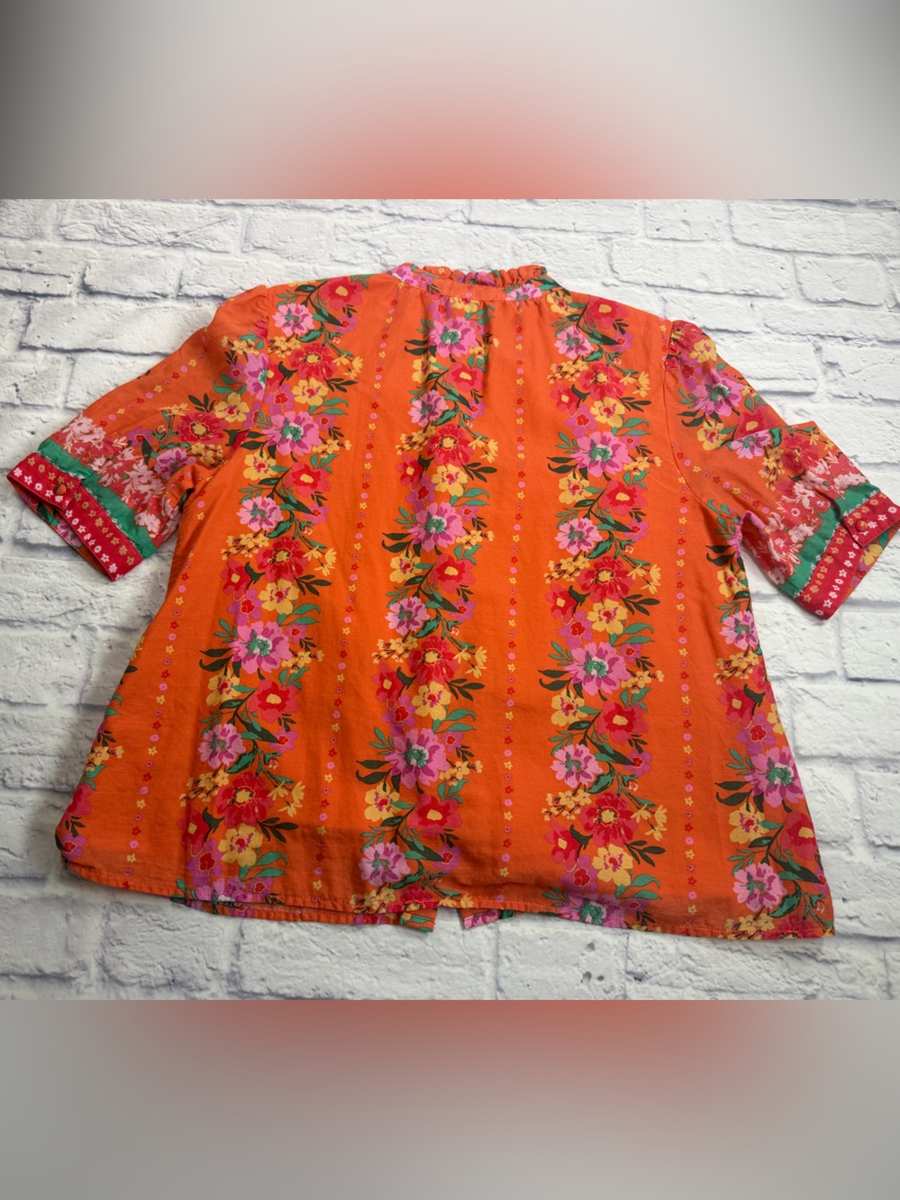 Anthropologie Fate Orange Floral Button-Front Top. Boho. Romantic. Size L - Picture 7 of 9